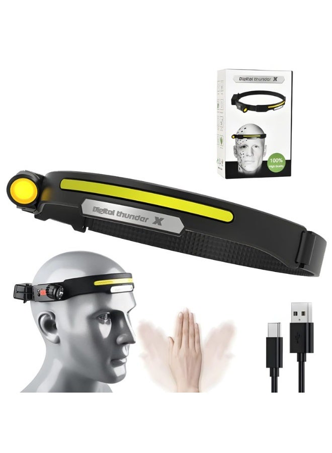 دي إكس بي جادجيتس DXB Gadgets مصباح رأس LED قابل لإعادة الشحن عبر USB | ضوء مزدوج COB & XPE | مستشعر حركة | مصباح رأس مقاوم للماء للتخييم والصيد وركوب الدراجات وحالات الطوارئ - Image 1
